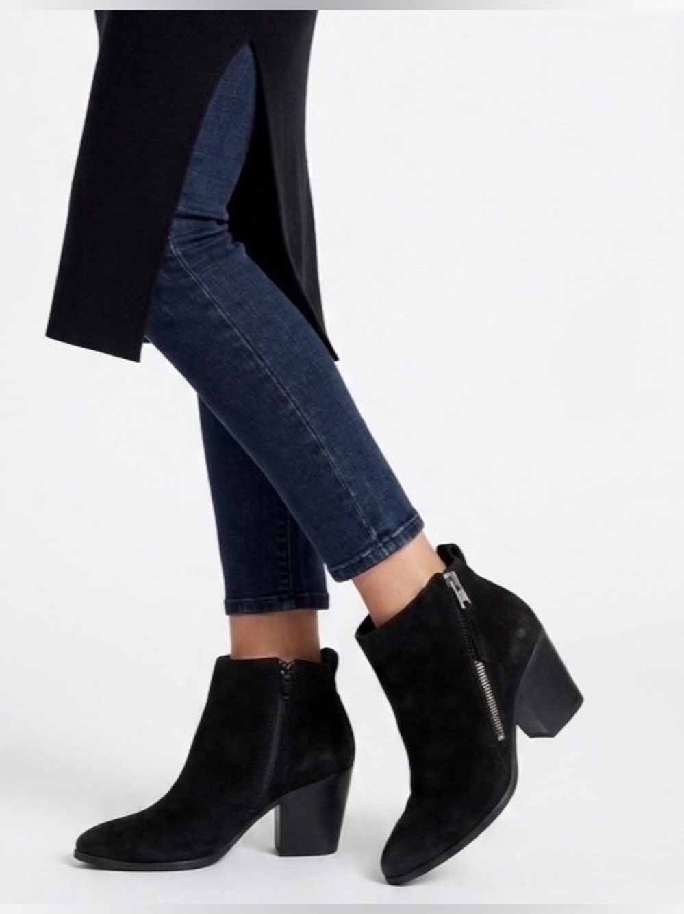 Steve Madden Jaydun Black Nubuck Leather Side Zipper Booties Size 6